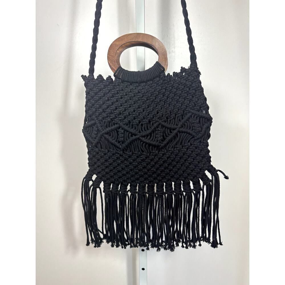DANIELLE NICOLE Women's Hippie Bohemian Macrame Fringe Crossbody Bag Black - Picture 4 of 11